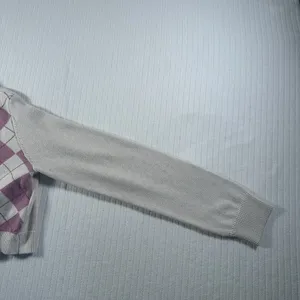 Aeropostale Women’s Large Cropped Cardigan Argyle Pink Beige Button Front Preppy thumbnail 5