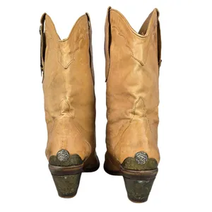 Endicott Johnson Vintage Tan Leather Western Cowgirl Boots Metal Accents 8.5B thumbnail 3