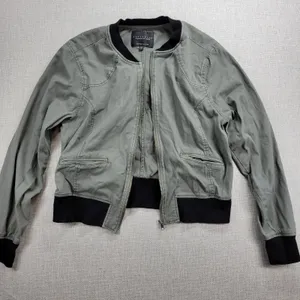 Sanctuary Womens Jacket Size M Olive Green Zip Up Military Twill Bomber Crop thumbnail 4
