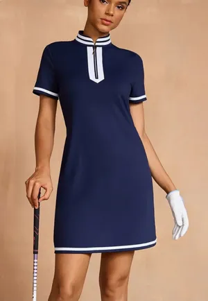 Acegolfs Blue White Color-block Short Sleeve Polo Golf Dress‎ Womens Medium NEW thumbnail 1