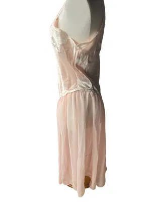 Vintage Victorias Secret Pink Satin & Sheer Embroidered Nightgown Slip Dress M thumbnail 5