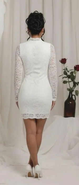 White long sleeve lace mini dress reception bridal bachelorette dress size M/L thumbnail 2