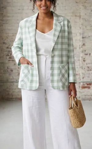 JR Bentley Green Check Gingham Plaid Blazer Size 14 thumbnail 1