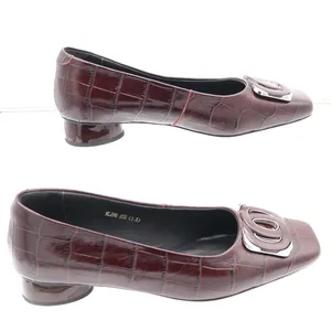 Vero Cuoio Burgundy Croc Embossed Leather Square Toe Buckle Low Block Heel 8 thumbnail 2