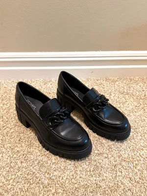 Michael Shannon Black Chunky Emilia Platform Loafers with Chain Detail Size 9 thumbnail 4