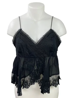 Abercrombie & Fitch Black Sleeveless Embroidered Babydoll Lace Trim Cami Top XL thumbnail 1