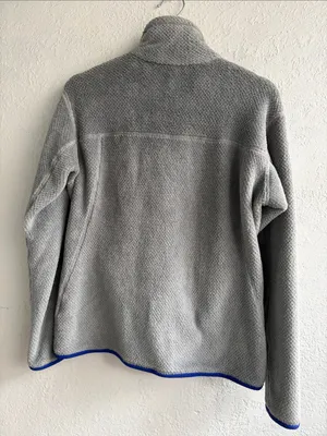 Patagonia Light Gray Fleece Zip-Up with Blue Trim thumbnail 2