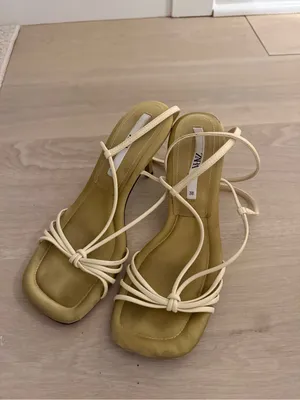 Zara Beige Strappy Knot Square-Toe Heeled Sandals thumbnail 2