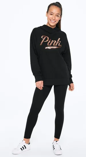 PINK Victoria's Secret Hoodie Black and Gold Sequins thumbnail 1