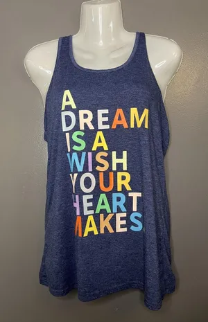 Source Unknown A Dream Is A Wish Your Heart Makes Tank Top Womens Medium Blue Racerback Graphic thumbnail 1