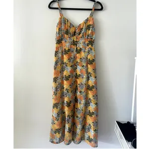 Abercrombie & Fitch Floral Gathered Front Yellow Midi Dress Women's Size S thumbnail 2