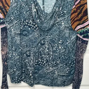 Free People Movement Sz L Mix Print Hooded Swing Top Cropped Long Sleeves thumbnail 9