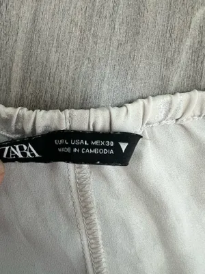 Zara White/Silver Metallic Wide-Leg High-Rise Pants. thumbnail 8