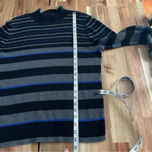 Karen Scott Charcoal Grey & Blue Stripe Mock Neck Sweater 100% cotton thumbnail 4