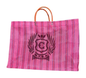 NWOT Consuela Fiesta Pink Striped Shopping Tote Mesh Bag thumbnail 1