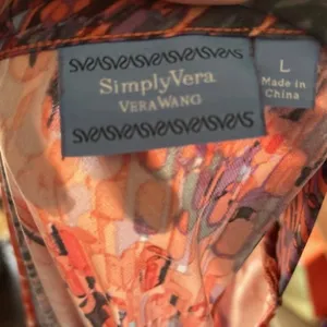Simply Vera Wang Womens L Sleeveless V Neck Fit Flare Dress Orange Abstract thumbnail 5
