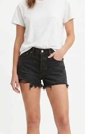 Levi’s Premium 501 Original Black Distressed Denim Cutoff Shorts‎ 28 thumbnail 1