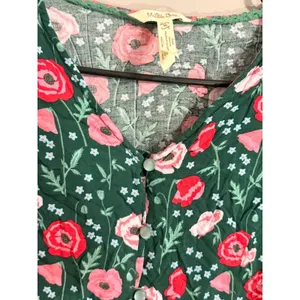Matilda Jane Floral Poppy Button Up Top Womens Medium Green Long Sleeve Peplum thumbnail 3