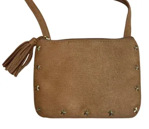 Star Studded Faux Suede Crossbody Bag Small Camel Brown Boho Chic Western Tassel thumbnail 1