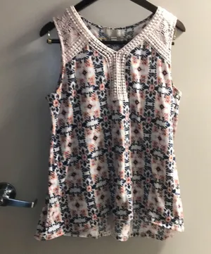 Carolyn Taylor floral tank top with lace L thumbnail 2