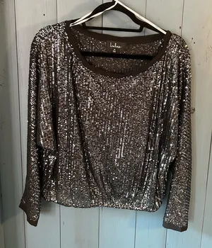 Lulu's Black Sheer Sequin Blouse | Women’s Size Medium thumbnail 1
