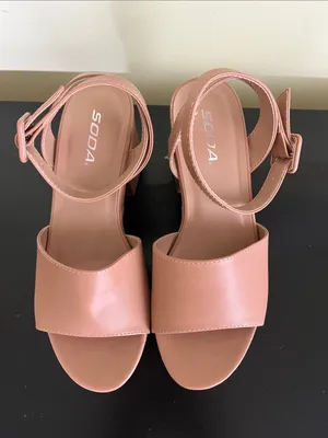 Soda Mylo nude-colored platform sandals featuring a chunky block heel thumbnail 3