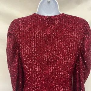 Y2K Luxe Dress Red Sequin Mini Dress Sz S Mesh Cutout Clubwear Glam Holiday NYE thumbnail 7