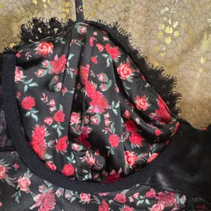 For Love & Lemons Black Melrose Romantic Bustier Pink Floral Bra Top Large thumbnail 7