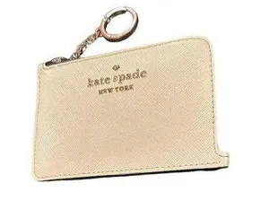 KATE SPADE BLACK BEIGE COIN KEY RING ID WALLET thumbnail 1