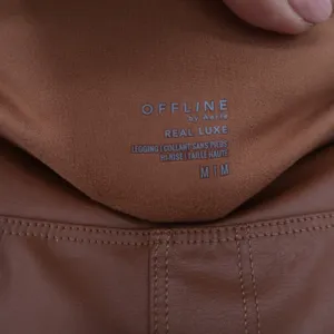 OFFLINE by Aerie Real Luxe Brown Faux Leather High Rise Leggings M thumbnail 2