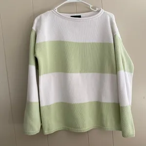 Lauren Ralph Lauren Petite Striped Knit Sweater Women’s Small Green White Cotton thumbnail 3