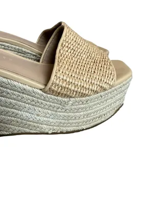 Veronica Beard Cream Woven Raffia Espadrille Wedge Sandals Slide Size 7 Women's thumbnail 3
