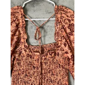 Free People Printed Smocked Mini Dress Puff Sleeve Boho Romantic Cottagecore S thumbnail 4