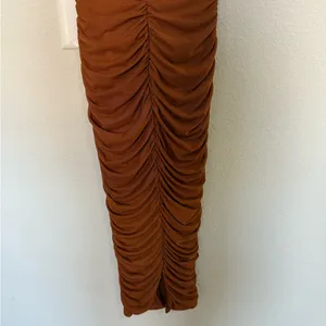 OH POLLY Cari Strapless Ruched Midi Midaxi Dress Copper Brown Size 4 NEW thumbnail 9