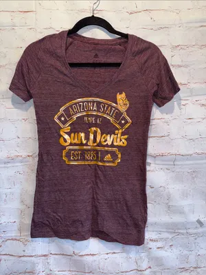 Adidas Arizona State Sun Devils V-neck Tee Maroon Gold Small thumbnail 1