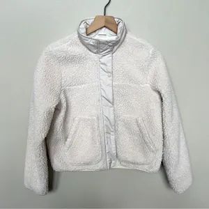 Hollister Cream Sherpa Bomber Jacket Full Zip with Snaps Size XS Off White thumbnail 3