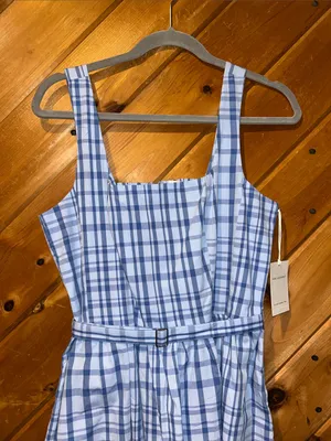 Free Assembly blue plaid Sleeveless Belted Cotton Midi Dress NWT thumbnail 6