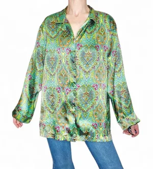 Vintage Y2K Victoria’s Secret Green Abstract Button Down Sleepwear Shirt thumbnail 1