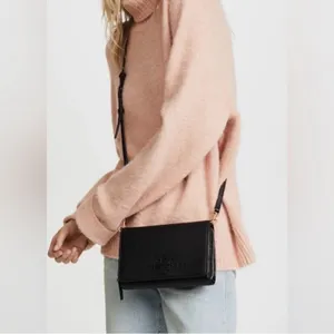 Tory Burch Black McGraw Flat Leather Wallet Crossbody thumbnail 2