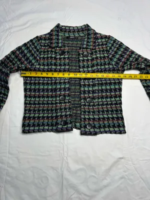 Naven AVEC Vintage-Style Multicolor Pixelated Woven Knit Button-Up Jacket thumbnail 3