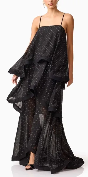 NEW Elliatt Moss Tiered Embellished Gown Black Cocktail Sz L thumbnail 1