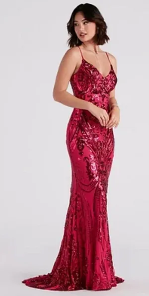 Dopamine Windsor Pauline Fuschia Sequin Mermaid Bodycon Maxi Formal Prom Gown thumbnail 1