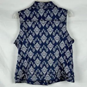 Baccini Floral Denim Style Sleeveless Button Down Collard Vest Large thumbnail 3