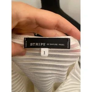 Stripe by Rayure Paris Cream Bouse Fitted Sheer Textured Top 3/4 Sleeve Y2K thumbnail 6