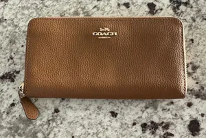 Coach Tan Leather Zip Around Continental Wallet thumbnail 1