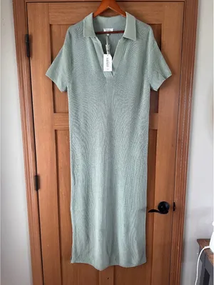 NWT Haven Well Within Organic Cotton Knit Johnny Collar Dress Sage Women’s Large thumbnail 10