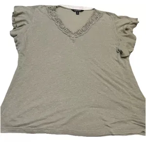 Lauren‎ Ralph Lauren Linen-Blend Jersey Flutter-Sleeve Shirt, Sage, M $89 thumbnail 4