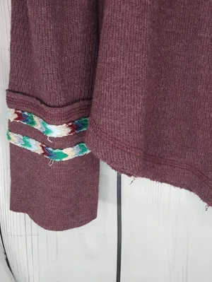 We The Free Plum Henley Boho Hippie Indie Earthcore Waffle Knit Long Sleeve Top thumbnail 3