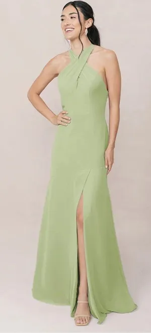 REVELRY Athena Chiffon Dress in Matcha thumbnail 1