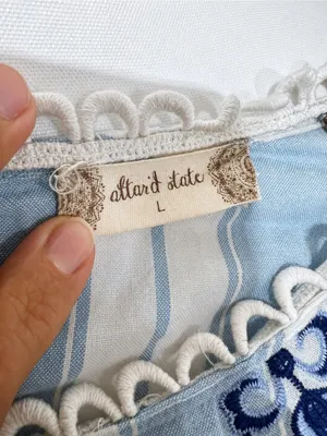 Altar'd State Light Blue & White Striped Embroidered Mini Dress 100% Cotton NWOT thumbnail 7